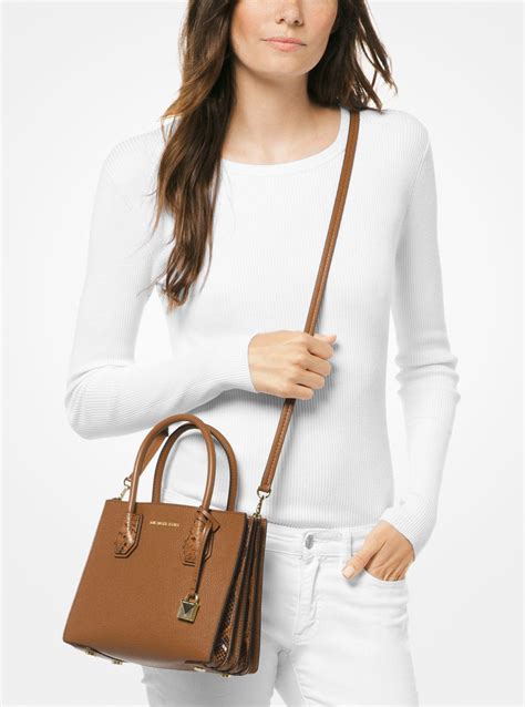 michael kors mercer pebble leather crossbody wearing|Michael Kors pebble leather handbags.